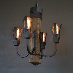 Farmhouse  Chandelier,Wood and Wrought Iron Chandelier,Medieval Chandelier,Unique Lighting