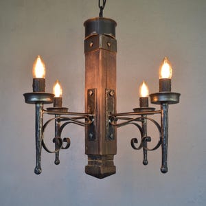 Wrought Iron and Wood Rustic Chandelier