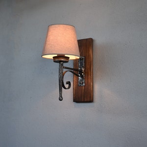 Wrought Iron Wall Sconce. Rustic Light Fixture. Wall Lamp with Shade