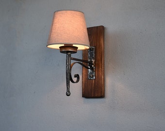Wrought Iron Wall Sconce. Rustic Light Fixture. Wall Lamp with Shade