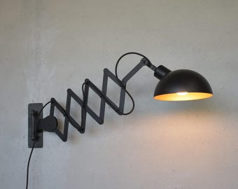 Aplique de pared industrial vintage de tijera, lámpara de acordeón extensible, iluminación industrial