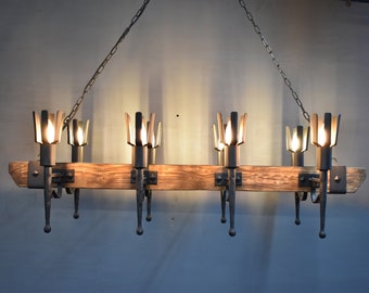 Wood Beam Rustic Chandelier,Large 8 Lights Chandelier,Wooden Chandelier Lighting