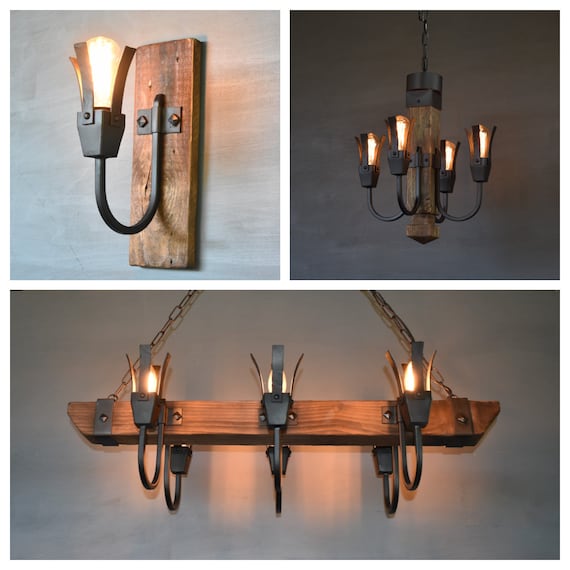 Rustic Wall Sconce cabin Rustic Wall Light wood and Wrought Iron