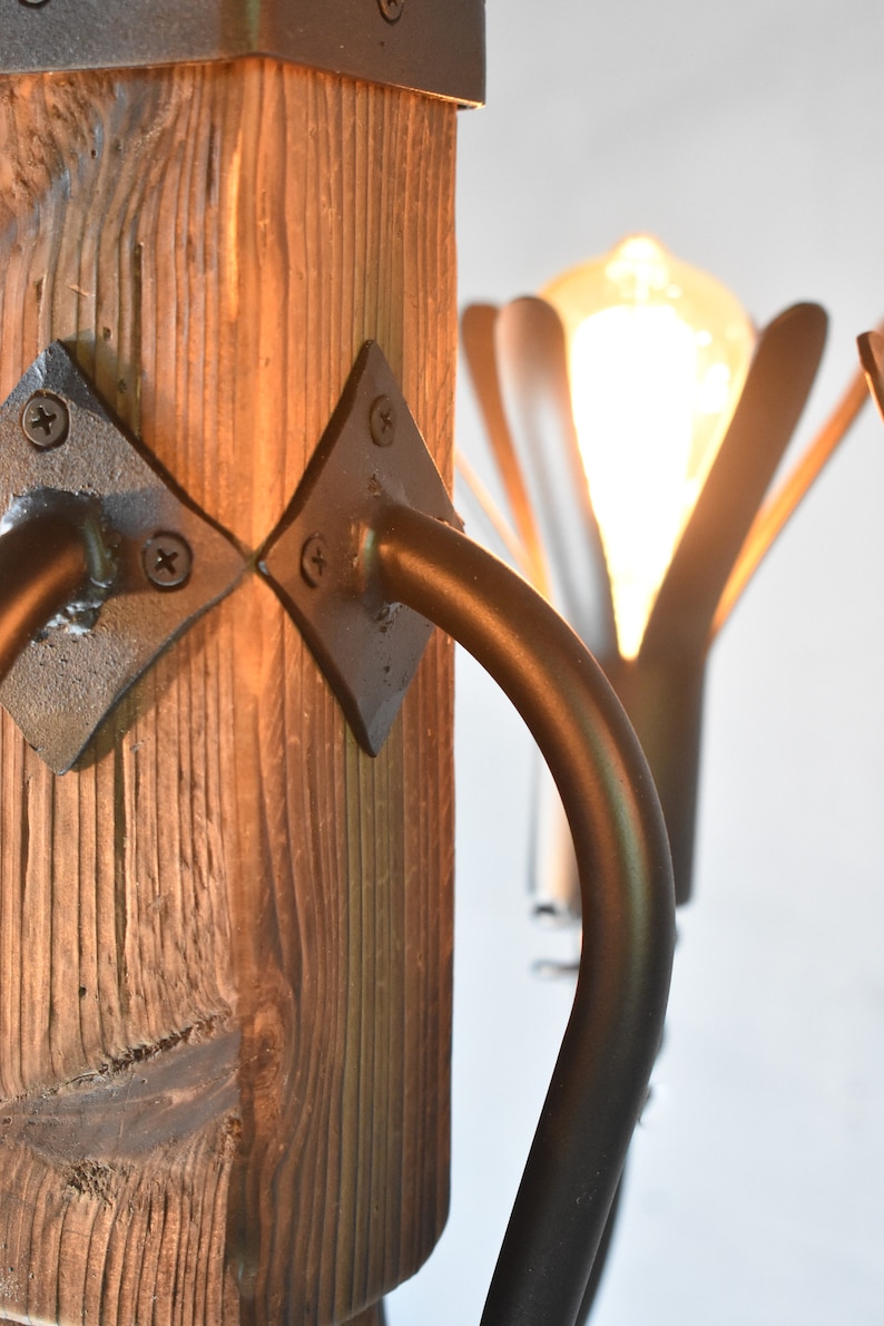 detail of wood beam for rustic chandelier