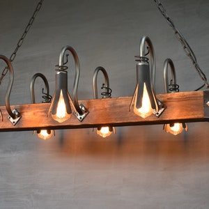 Forged Farmhouse Chandelier,Rustic Style Pendant Light,Wood Beam Chandelier,Six Light Chandelier