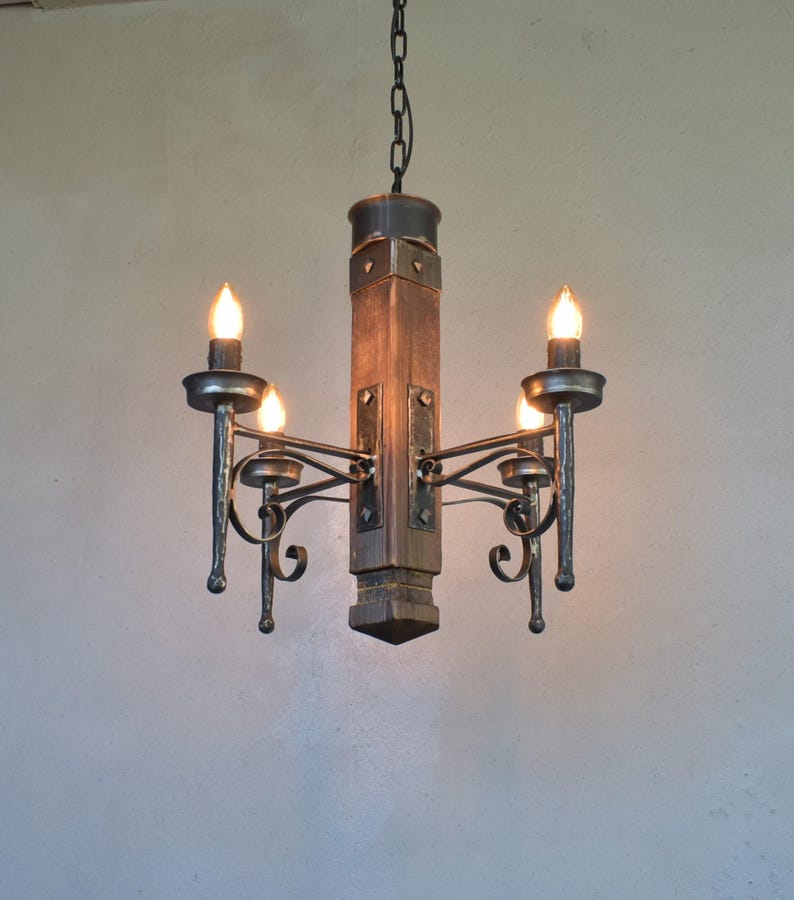 Wrought Iron and Wood Rustic Chandelier - Etsy