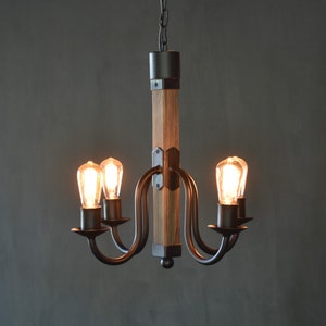 Wood and Wrought Iron Chandelier,Rustic Pendant Light, Country and Farmhouse Lighting