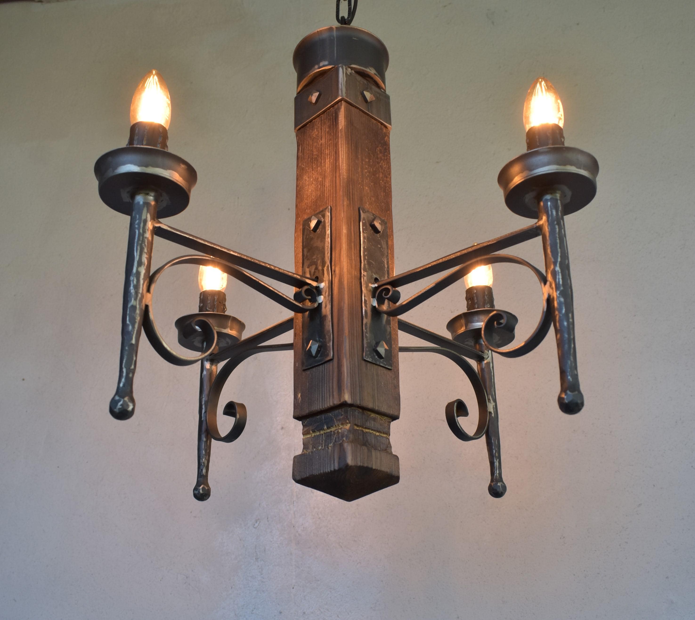 Wrought Iron and Wood Rustic Chandelier - Etsy