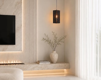 Lámpara colgante de metal negro hecha a mano - Lámpara colgante industrial moderna - Lámpara de techo de lujo - Luminaria escultural