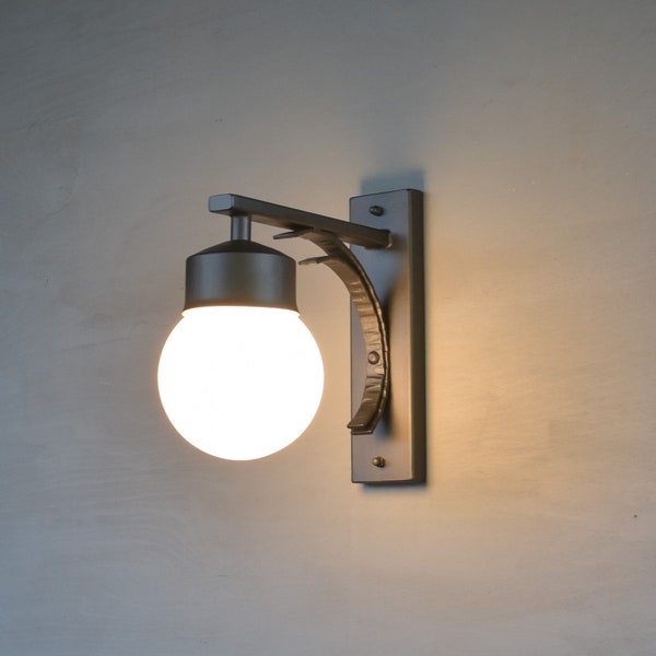 Hand Forged Wall Lamp With Glass Globe,Forged Outdoor Wall Light