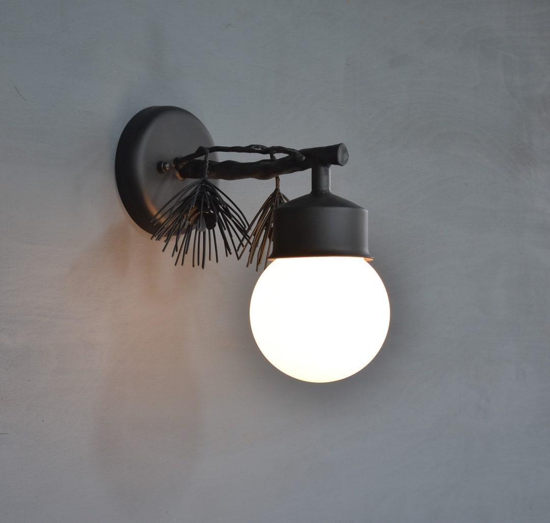 Outdoor Glass Globe Wall Lamp,rustic Wall Sconce,wrought Iron Exterior ...