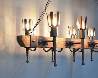 Wood Beam Rustic Chandelier,Large 8 Lights Chandelier,Wooden Chandelier Lighting