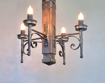 Wrought Iron and Wood Rustic Chandelier,Farmhouse Chandelier