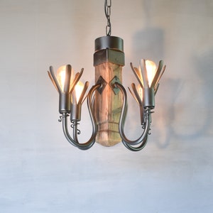 Farmhouse style wrought iron and wood chandelier