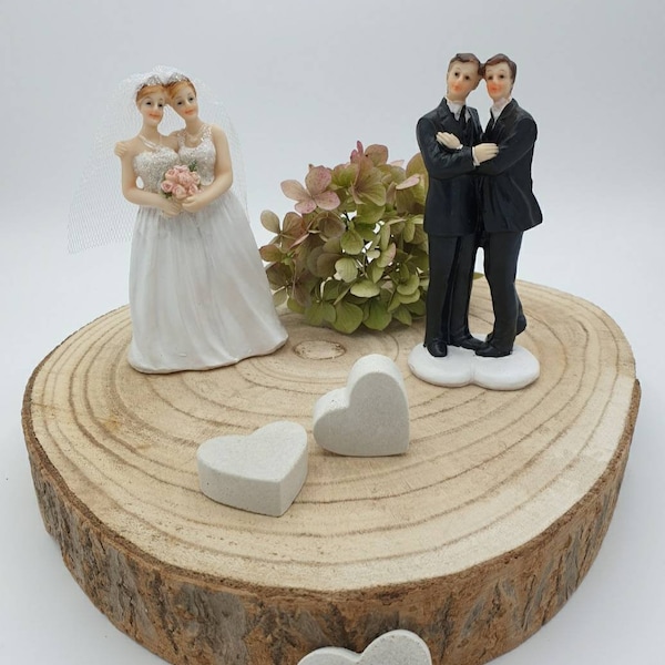 Figura torta nuziale sposa e sposo donna uomo stesso sesso dipinta a mano 11,5 cm