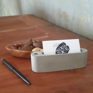 Porta-cartões de visita com porta-canetas, mesa de escritório artesanal de concreto