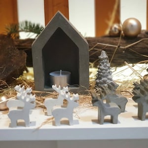Beton Deko Mini Elch 4er Set Weihnachten Winter Tischdeko