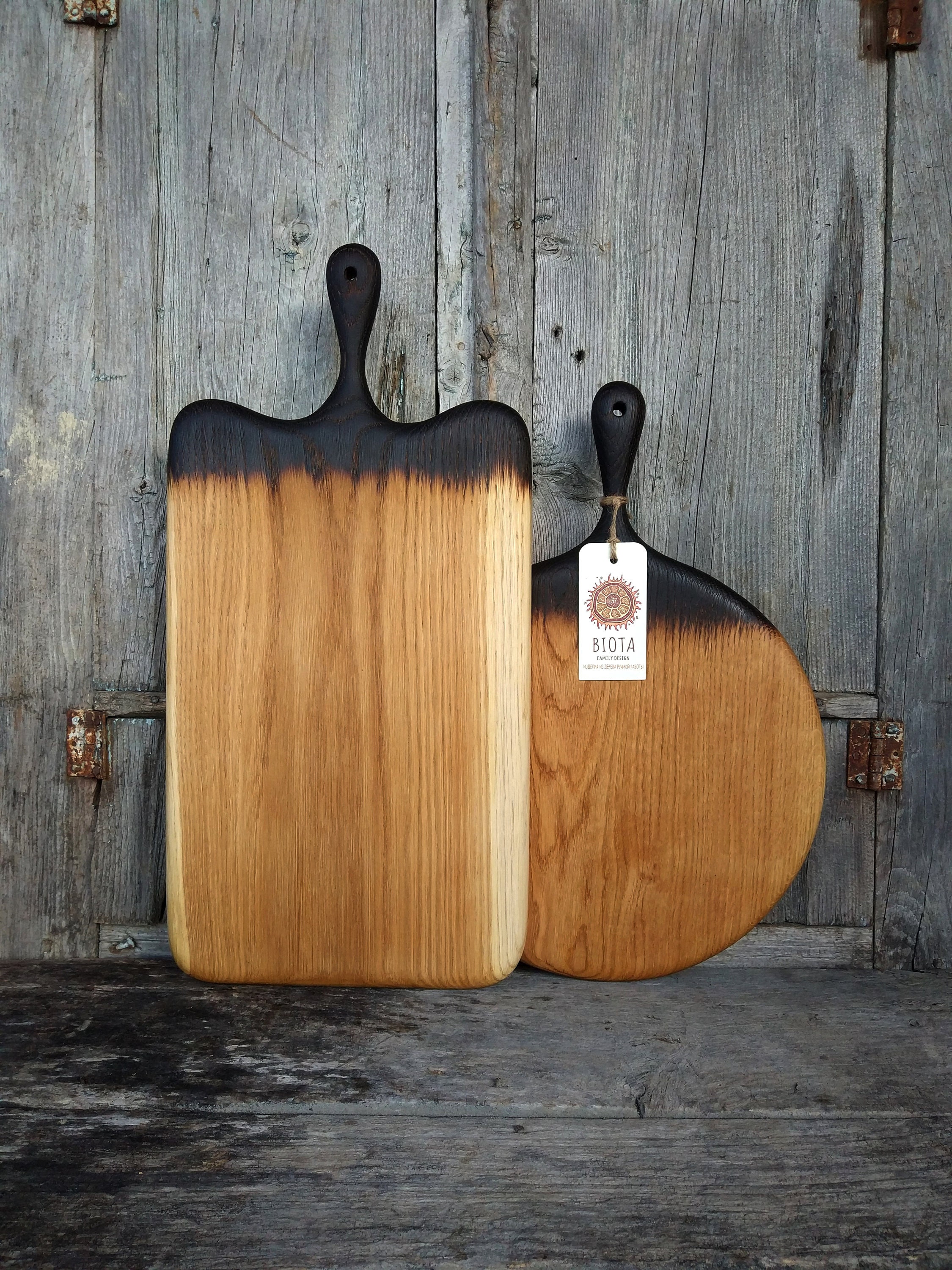 Classic Shape Oak Cutting Board with Black Handle. Three Etsy
