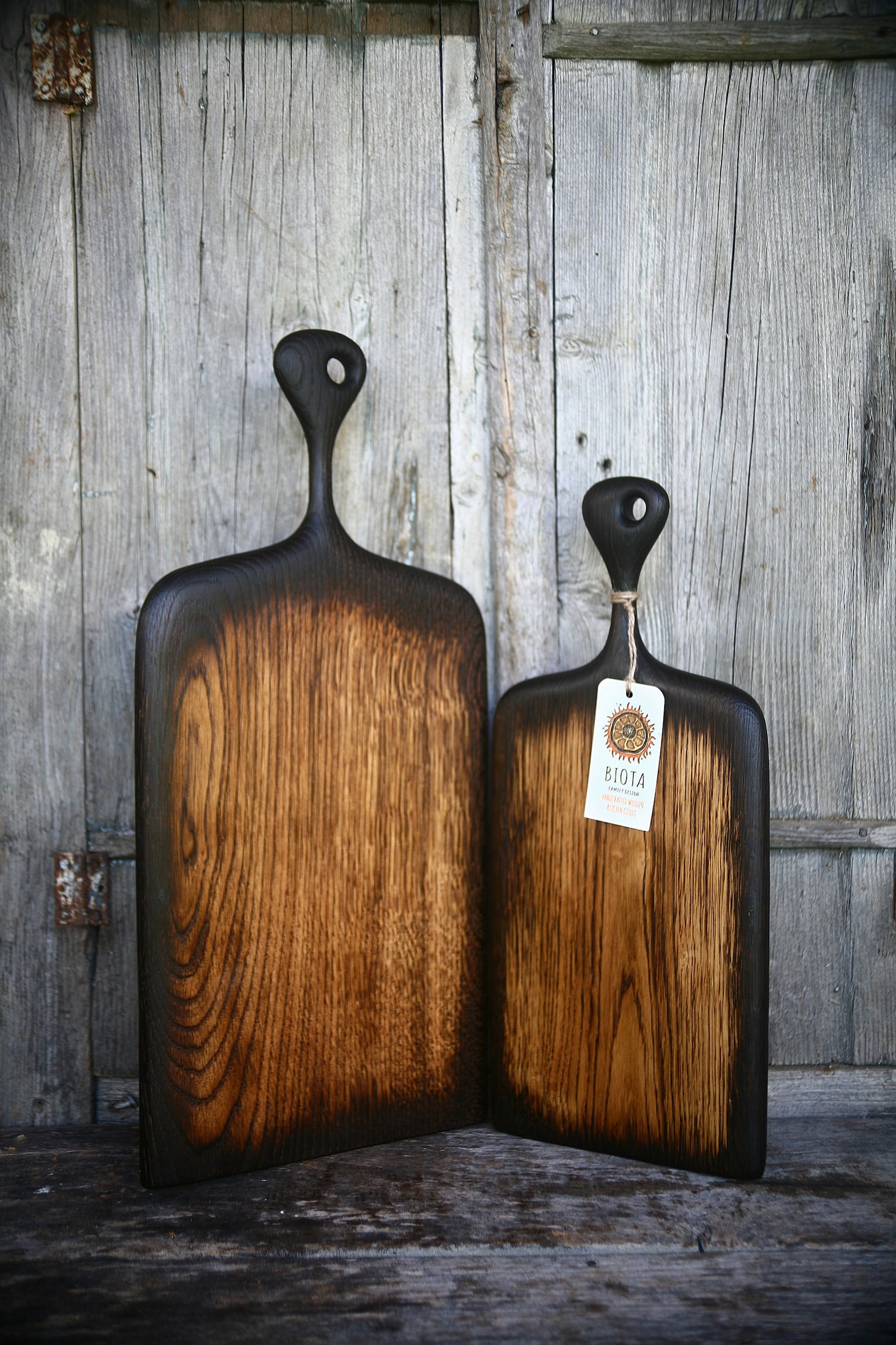 Set of Two Burned Solid Oak Cutting Boards. Chopping Board. Etsy