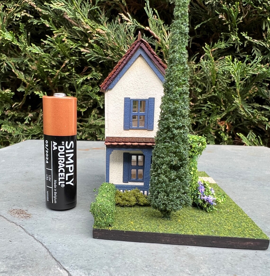 1144 Scale Micro Scale House on a Landscaped Base Dark Blue Etsy