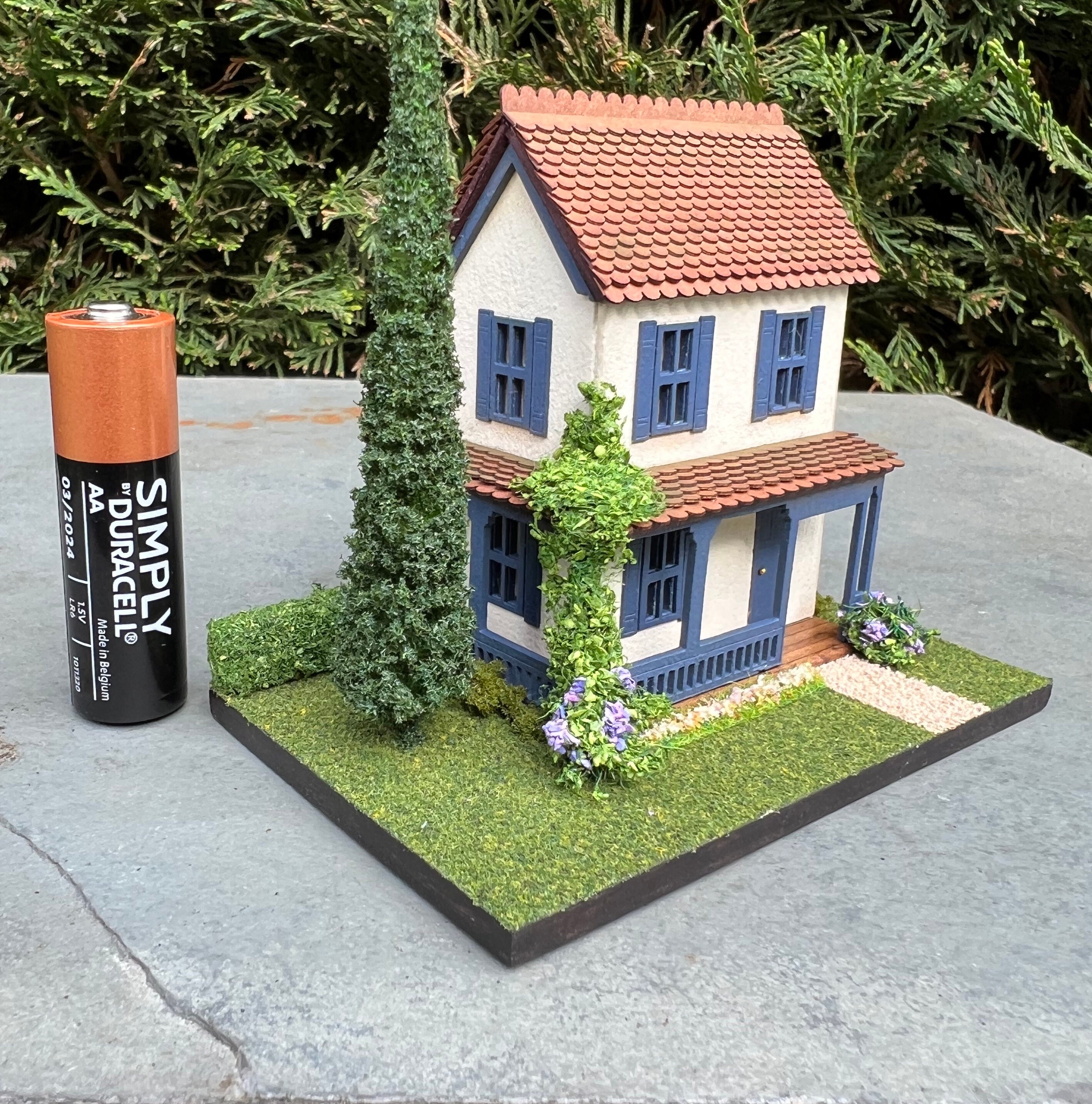 1144 Scale Micro Scale House on a Landscaped Base Dark Blue Etsy