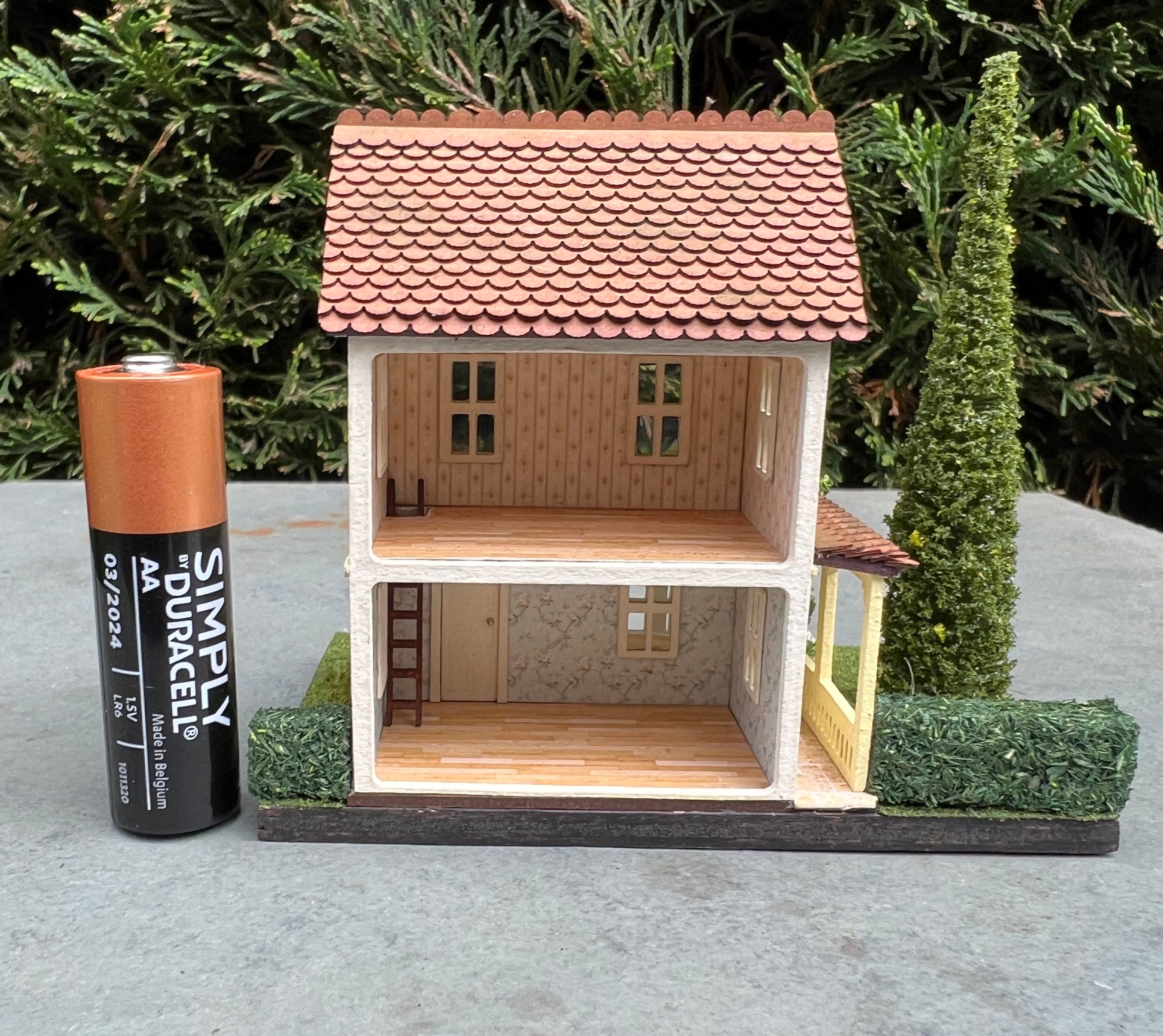 1144 Scale Micro Scale House on a Landscaped Base Yellow Etsy