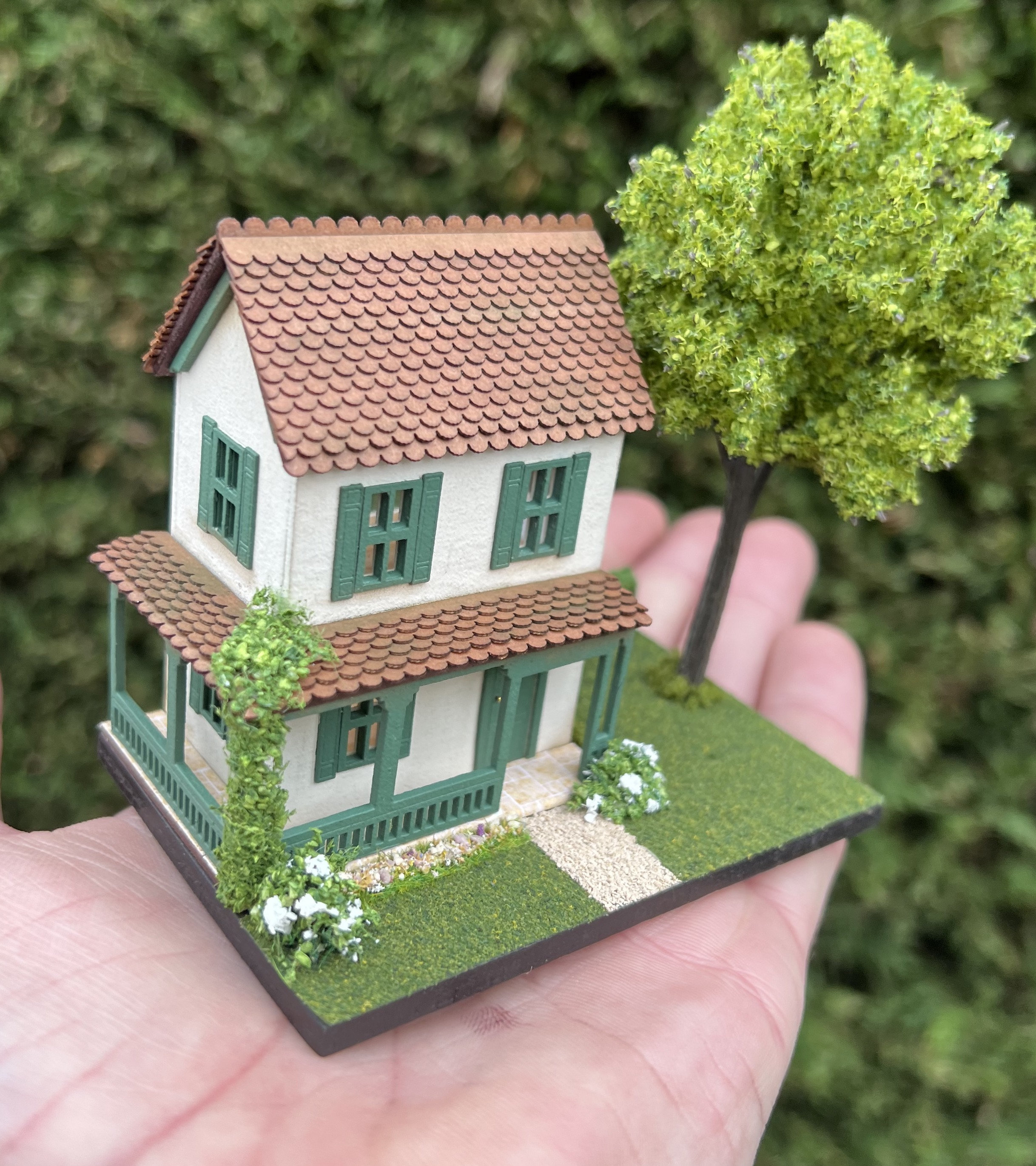 1144 Scale Micro Scale House on a Landscaped Base Dark Etsy