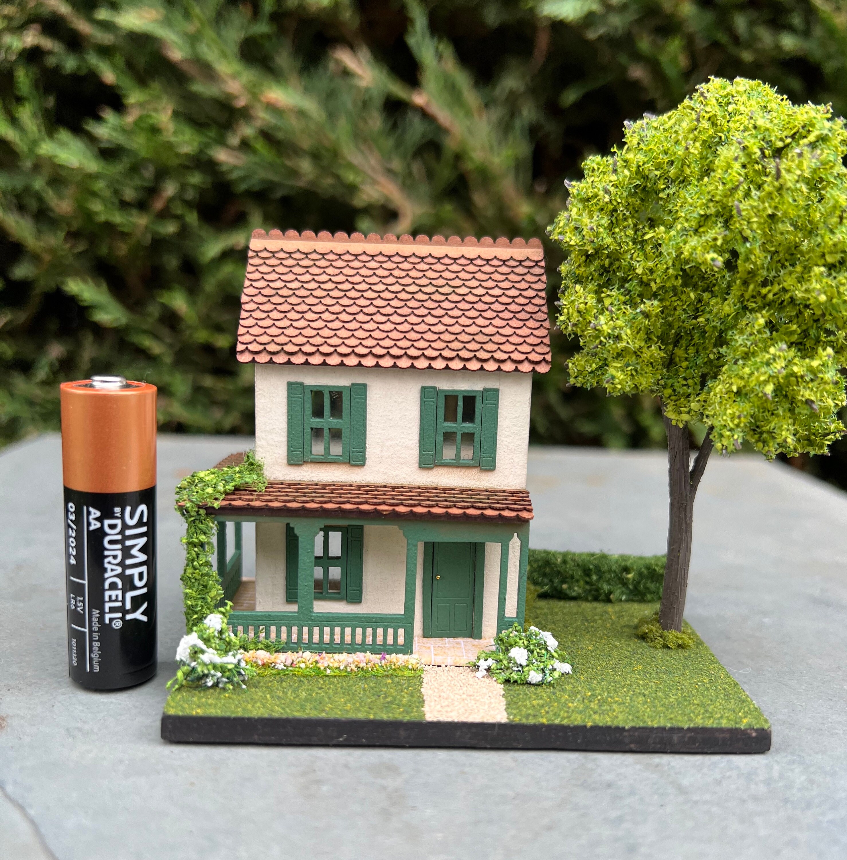 1144 Scale Micro Scale House on a Landscaped Base Dark Etsy