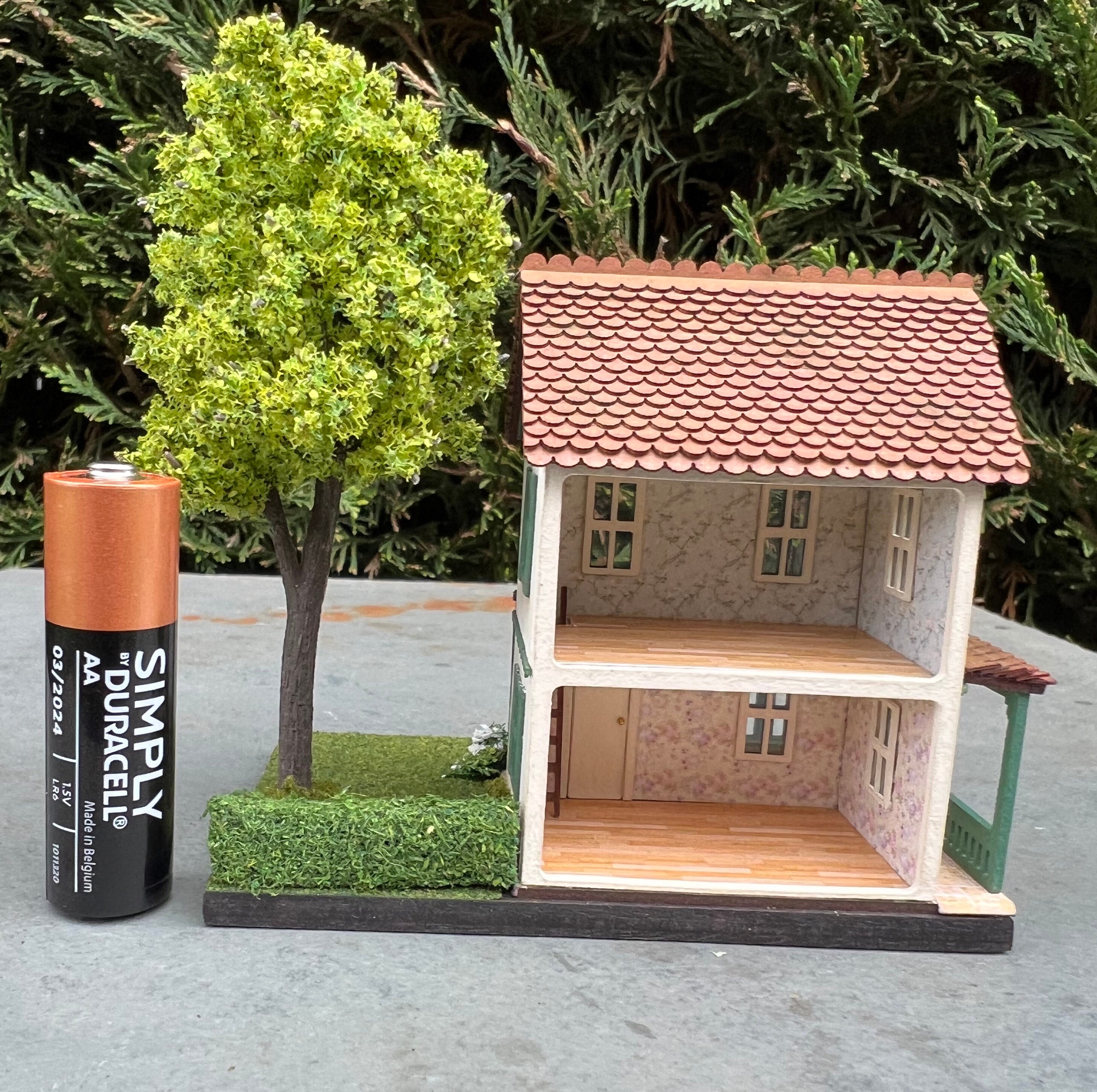 1144 Scale Micro Scale House on a Landscaped Base Dark Etsy