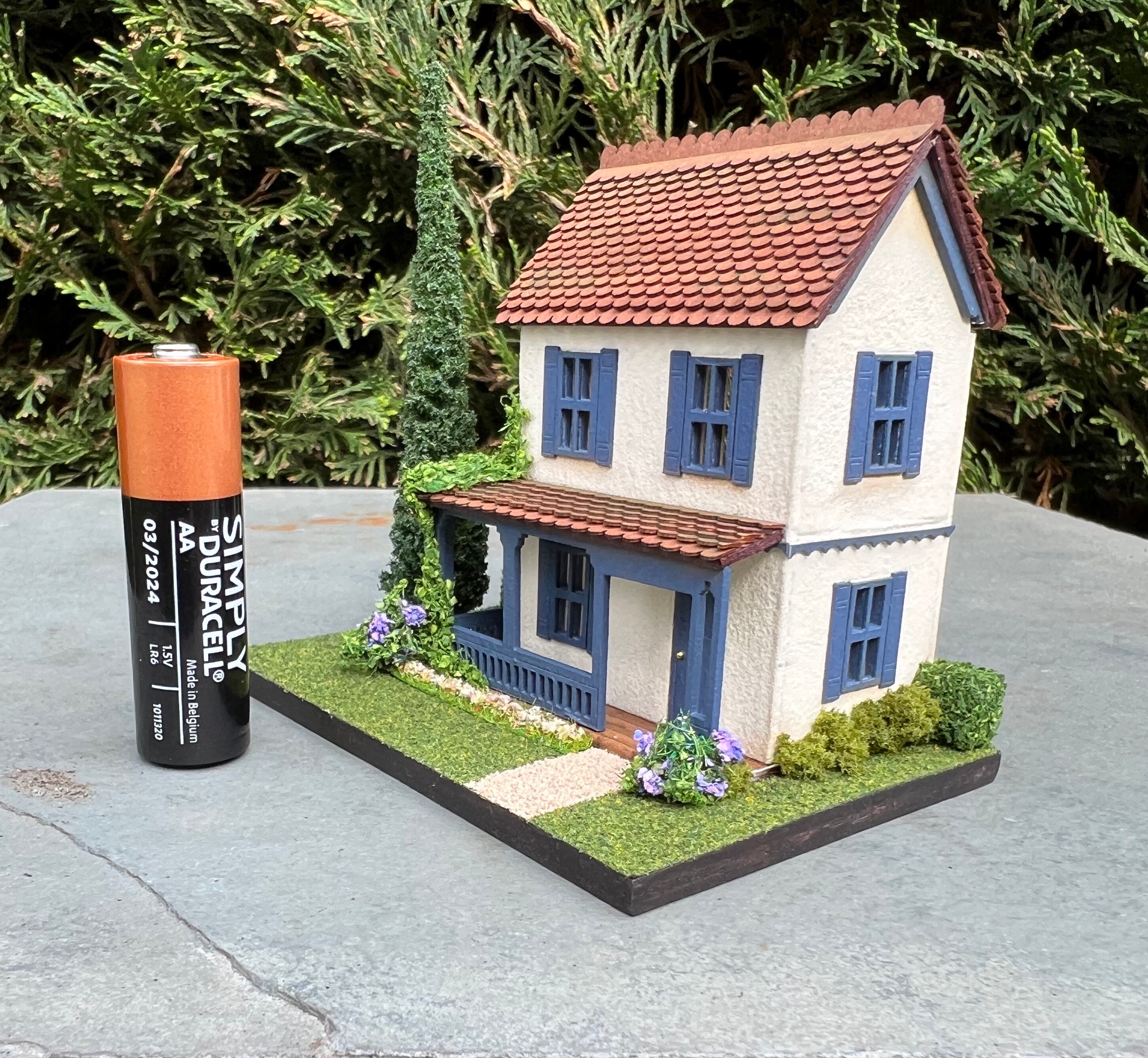 1144 Scale Micro Scale House on a Landscaped Base Dark Blue Etsy