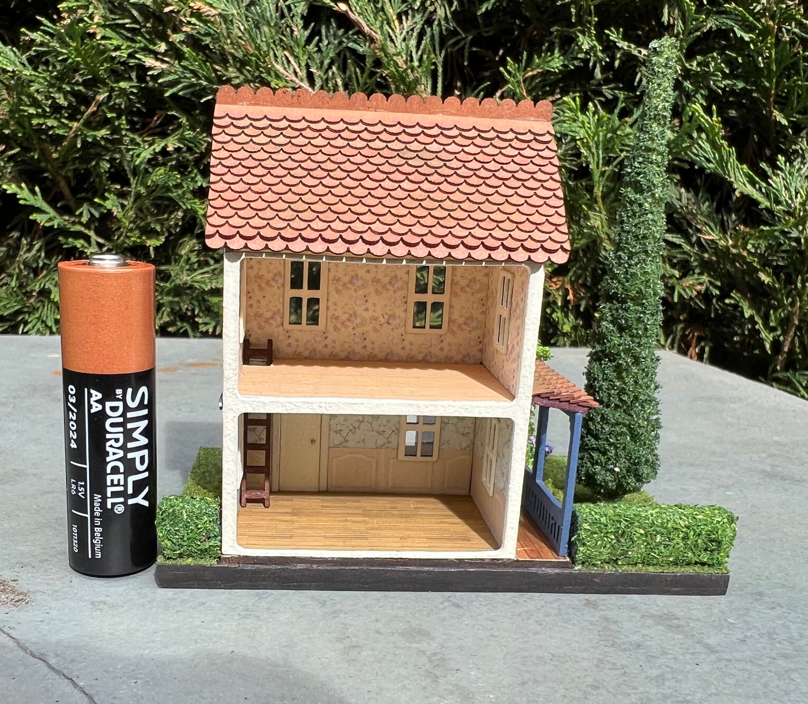 1144 Scale Micro Scale House on a Landscaped Base Dark Blue Etsy