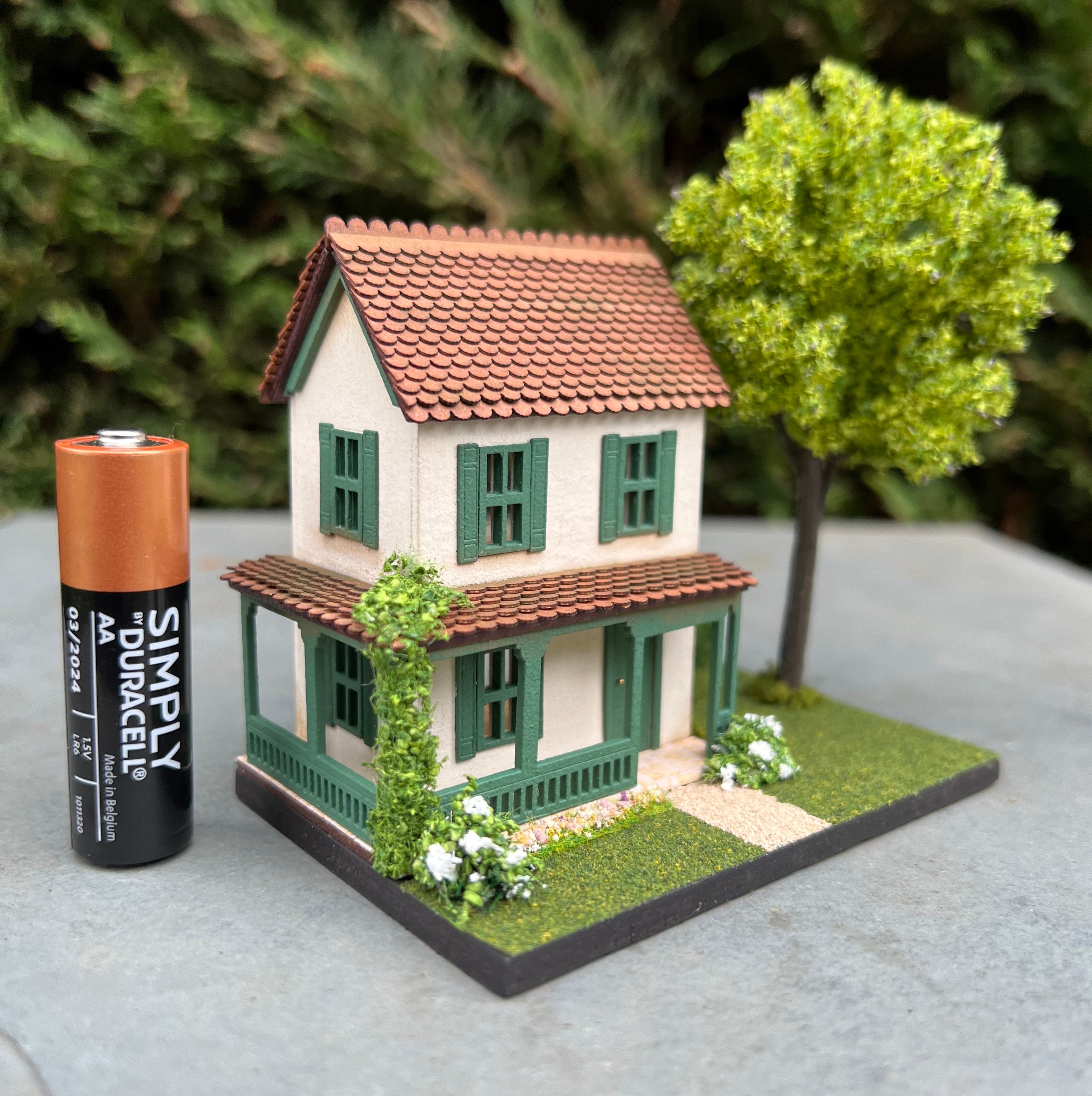 1144 Scale Micro Scale House on a Landscaped Base Dark Etsy