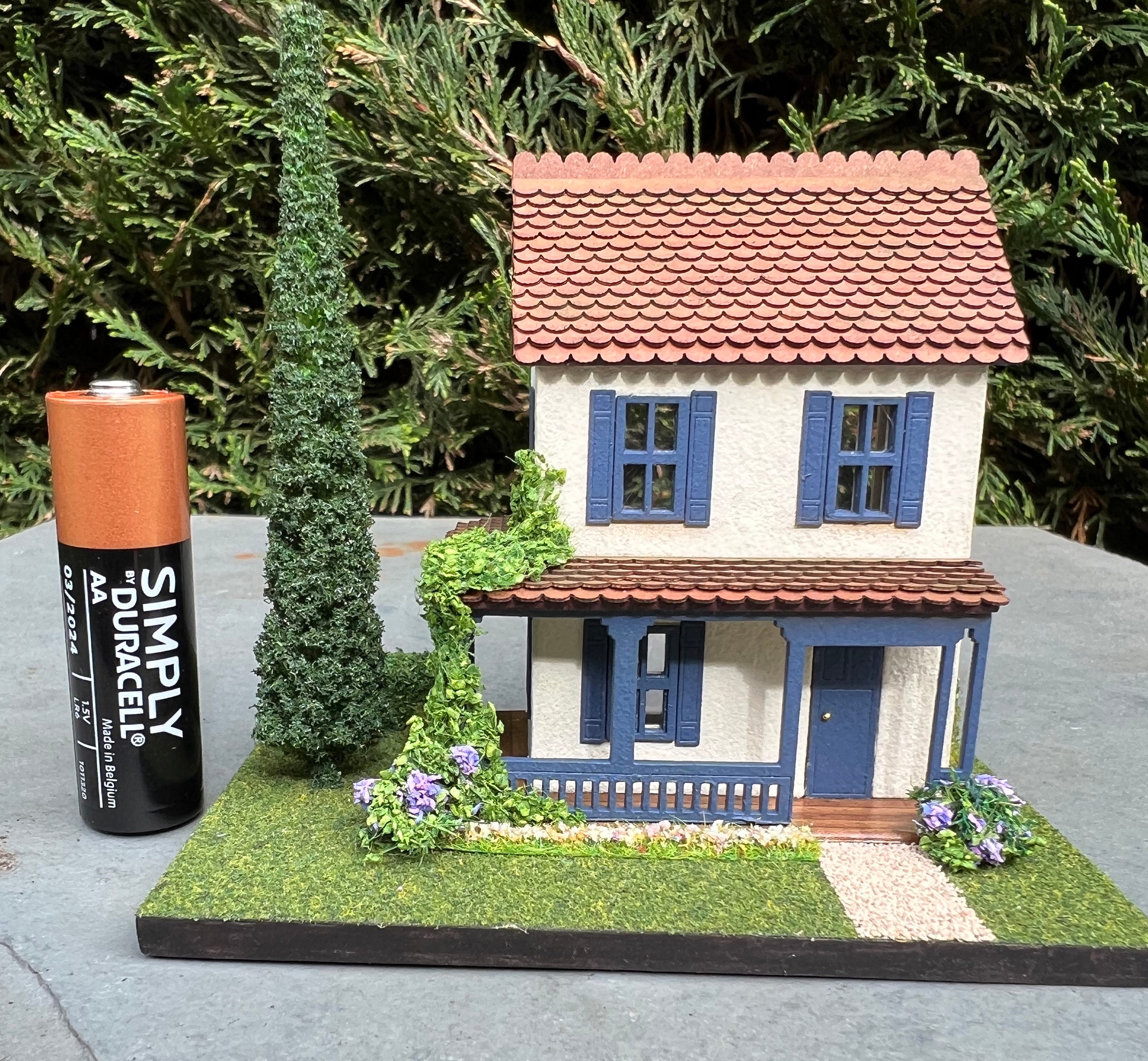 1144 Scale Micro Scale House on a Landscaped Base Dark Blue Etsy