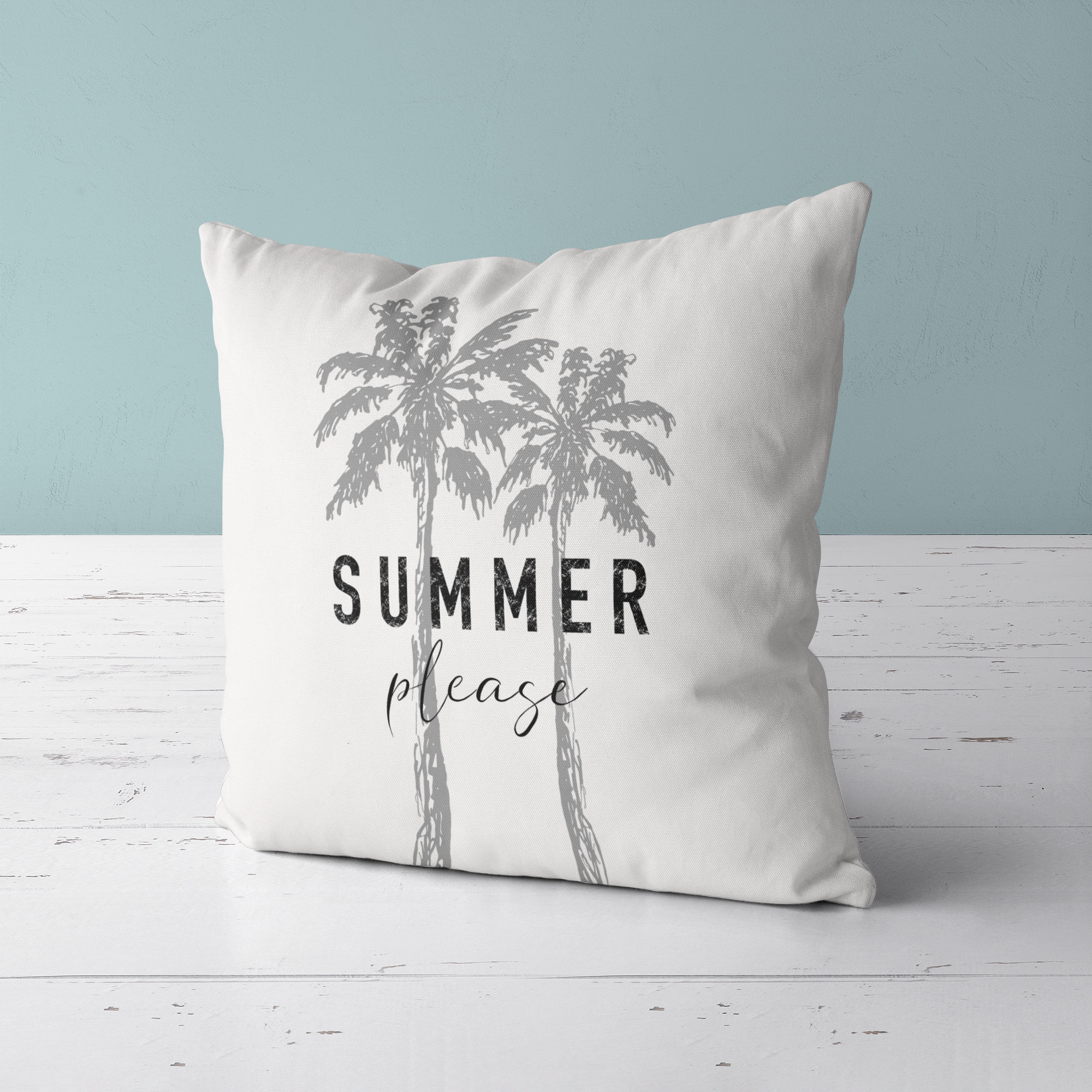 Decorative Cushion With Quote Summer Please, Sofa Throw Pillow With