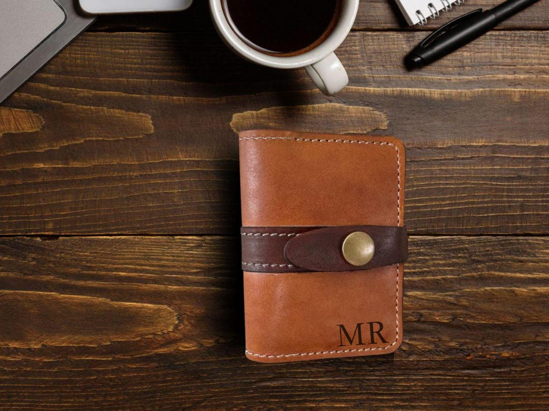 Personalized Leather Card Wallet: Snap Clasp, Holds 16 Cards, Custom ...