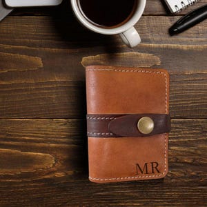 Personalised Leather Wallet with Snap Casp, Card Wallet, Slim Wallet, Holds 16 Cards, Minimalist Wallet, Great Gift for Him or Her
