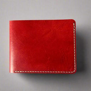 Minimalist Red Wallet, Durable Kangaroo Leather Bifold Wallet, Gift for him, 5 Pocket, Slim Wallet, Personalised Wallet, Made in Australia.