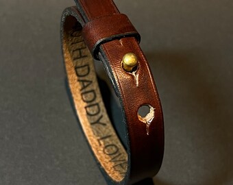 Mens Adjustable Leather Cuff Bracelet, with Keeper, Laser Engraved Personalisation, Womens Leather Bracelet, Made in Australia