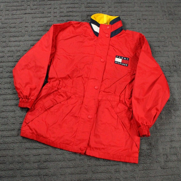 Tommy Hilfiger Jacket / 90s Color Block Windbreaker Coat / Big Logo / Vintage Hip Hop CLothing
