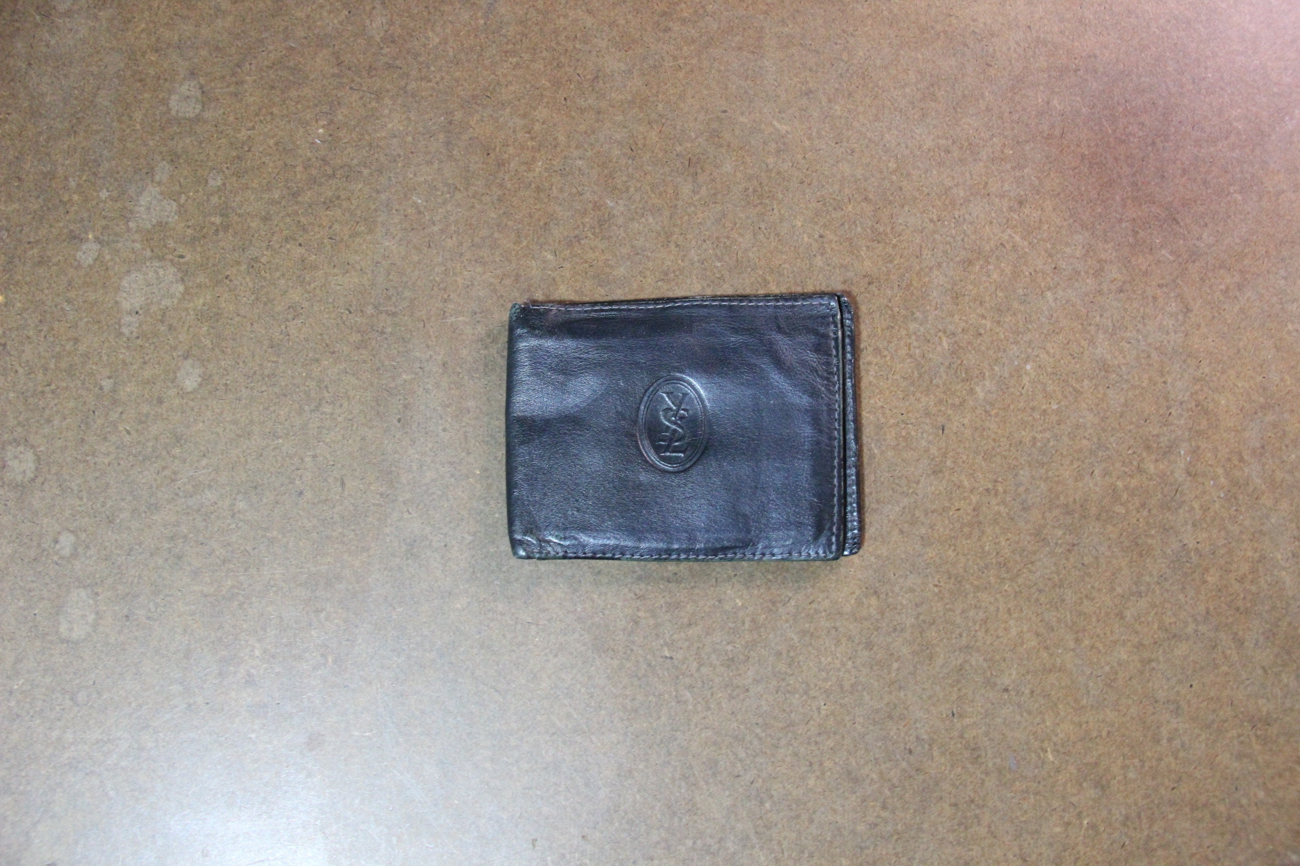 Auth Yves Saint Laurent Bill Clip Wallet Money Clip Card Holder Black  Leather 