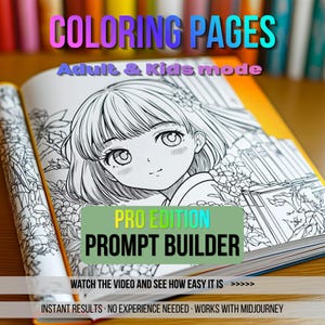 Coloring Page Prompt Builder – ColorCraft Pro Edition v2.0, Midjourney Prompts, Instand Download (HTML)