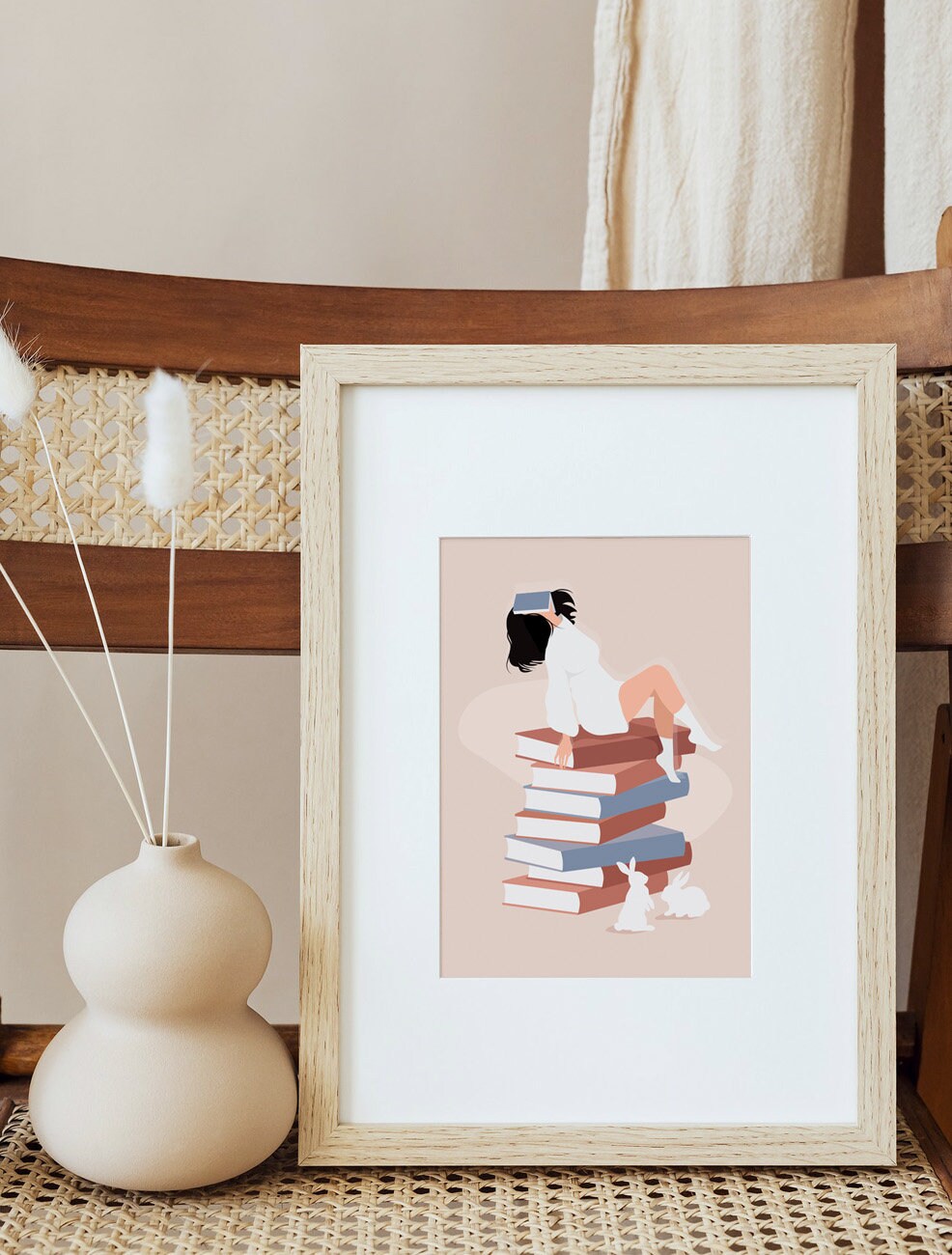 Books wall art Book lover art print Funny art Woman reading Etsy