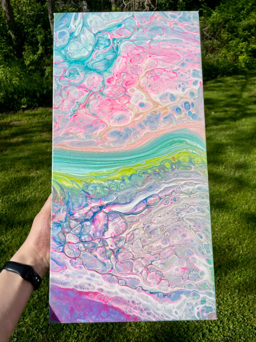 Pastel Cells Fluid Art Painting: Abstract Acrylic Pour (10x20) - Etsy