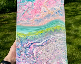 Pastel Cells Fluid Art Painting: Abstract Acrylic Pour (10x20)