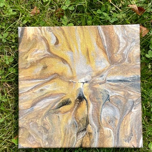 Fluid Art Painting, Acrylic Paint Pour, Abstract Art, Home Decor, Wall Art, Canvas, 8x8 “CARAMEL BLOOM”