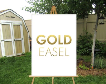 Gold Easel . Large Wedding Sign Stand . Display lightweight Foam Board, Canvas, Wood, Acrylic signs up to 24" x 36" and 8lbs