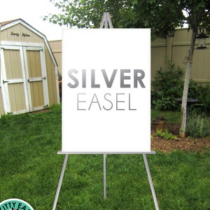 SILVER Easel . Large Wedding Sign Floor Stand Displays up to 30 X 40in Wood  Sign Chalkboard Foam Board Canvas Frame No Glass . Hand Painted 