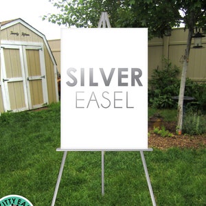 Silver Easel . Large Wedding Sign Stand . Display lightweight Foam Board, Canvas, Wood, Acrylic signs up to 24&quot; x 36&quot; and 8lbs
