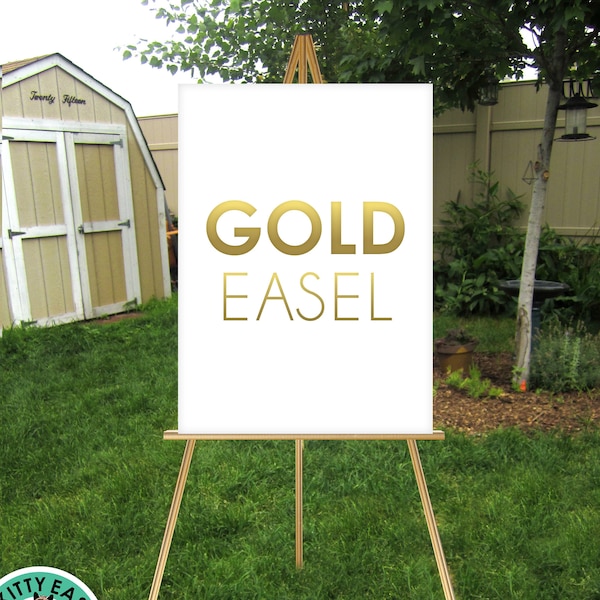 Gold Easel . Large Wedding Sign Stand . Display lightweight Foam Board, Canvas, Wood, Acrylic signs up to 24" x 36" and 8lbs