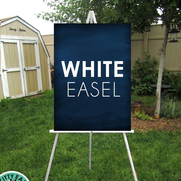 White Easel . Wedding sign solid wood floor stand . Display lightweight Foam Board, Canvas, Wood, Acrylic signs up to 24" x 36" and 8lbs